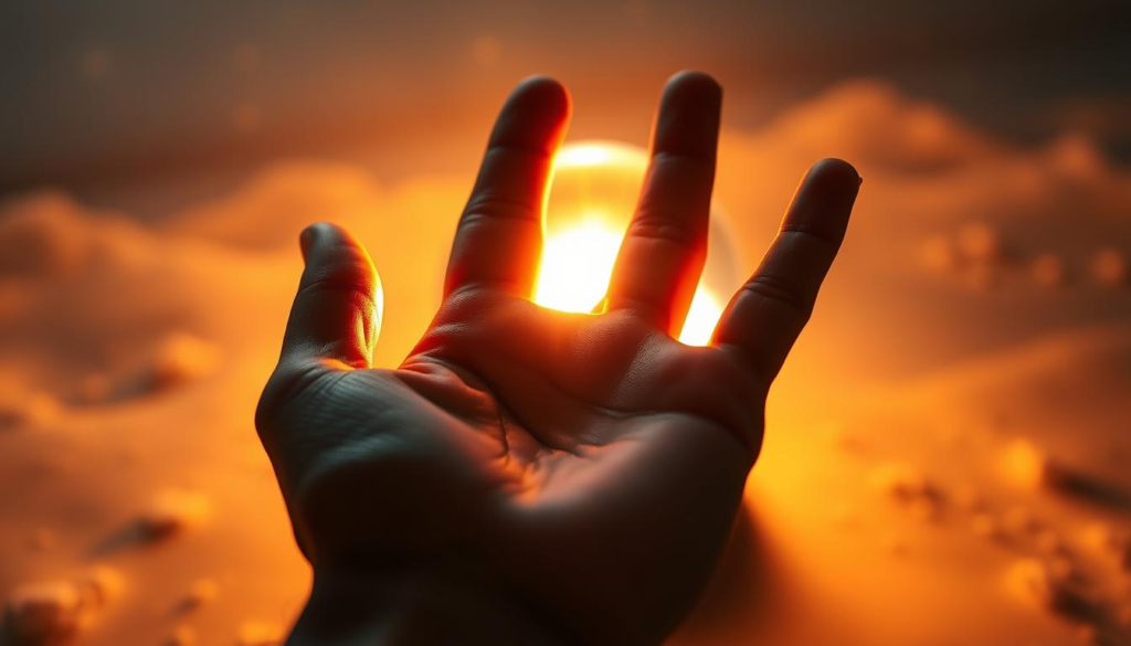 A beautifully lit image capturing the essence of palmistry symbolizing love, with a close-up of an elegantly manicured hand in the foreground, palm open to reveal intricate lines and patterns highlighted by a mystical, golden aura. The middle ground features a softly blurred crystal ball, casting a gentle glow, evoking a sense of ancient wisdom and romance. In the background, a dreamy landscape with celestial elements, such as twinkling stars and soft clouds, creates an ethereal atmosphere. The lighting is warm and inviting, with a soft focus that imparts a magical quality. The overall mood is serene and introspective, drawing the viewer into the mystical art of palmistry. A beautifully lit image capturing the essence of palmistry symbolizing love, with a close-up of an elegantly manicured hand in the foreground, palm open to reveal intricate lines and patterns highlighted by a mystical, golden aura. The middle ground features a softly blurred crystal ball, casting a gentle glow, evoking a sense of ancient wisdom and romance. In the background, a dreamy landscape with celestial elements, such as twinkling stars and soft clouds, creates an ethereal atmosphere. The lighting is warm and inviting, with a soft focus that imparts a magical quality. The overall mood is serene and introspective, drawing the viewer into the mystical art of palmistry.